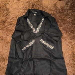 Mercer & Madison Black Tunic with White Embroidery